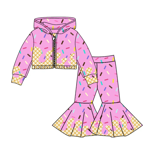 Custom moq 5 mix size milk silk summer teams baby girls clothes purple hooded long sleeve pants sets-25.8.4