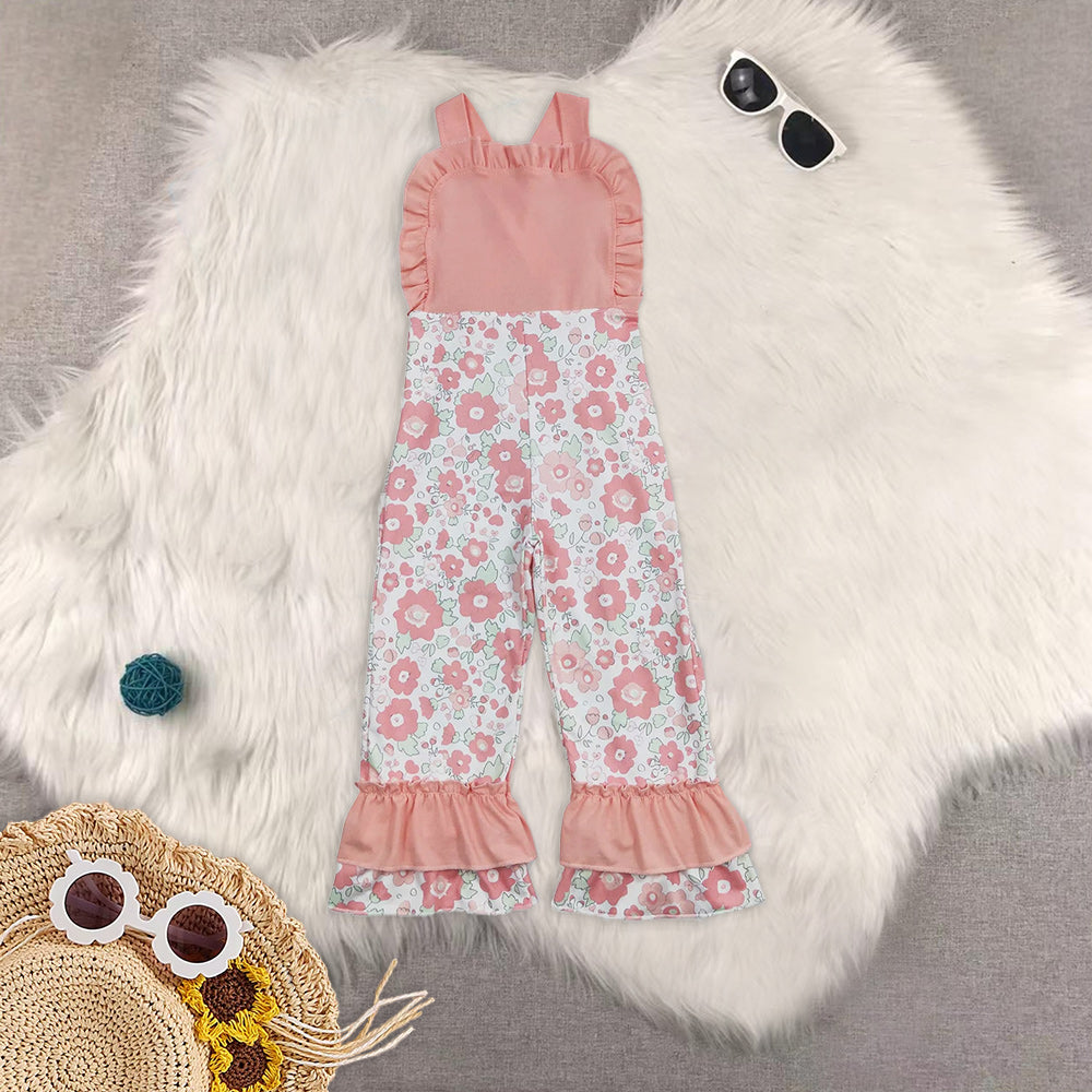 RTS Baby girls clothes leopard floral suspender jumpsuit