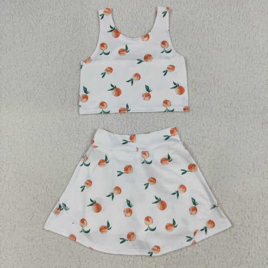 RTS NO MOQ（In Stock ) GSD2738 Peach fruit yoga sleeveless pants skirt set