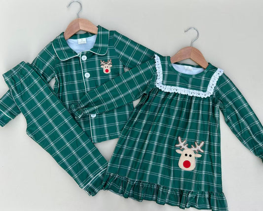 RTS NO MOQ Sibling Baby girls clothes embroidery Christmas long-sleeved trousers suits and dress