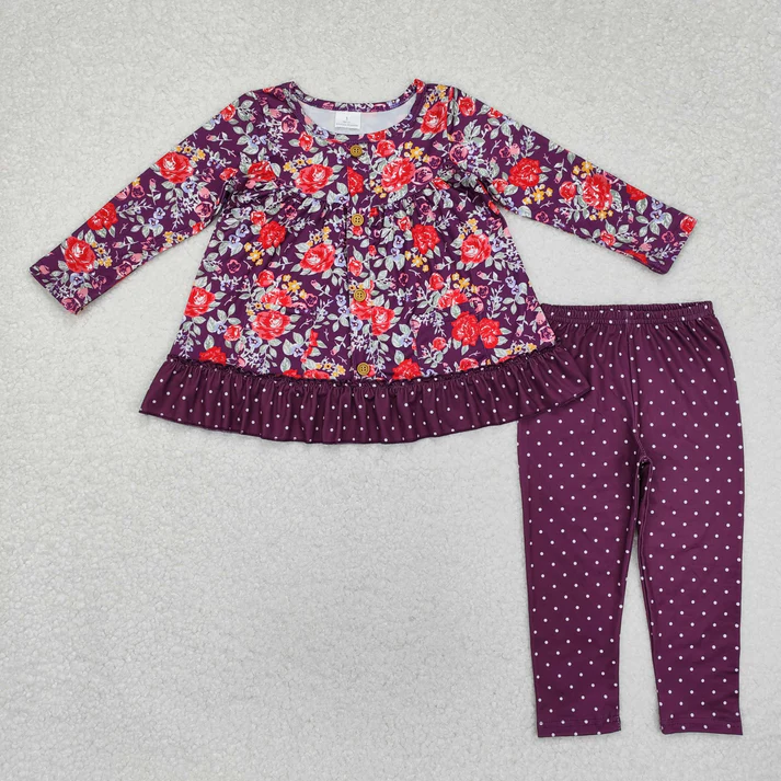 RTS NO MOQ Sibling baby girl clothes floral long sleeve pants Sets