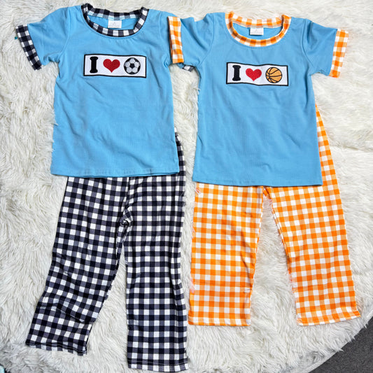 RTS NO MOQ Sibling Baby boy clothes embroidery short-sleeved trousers suits