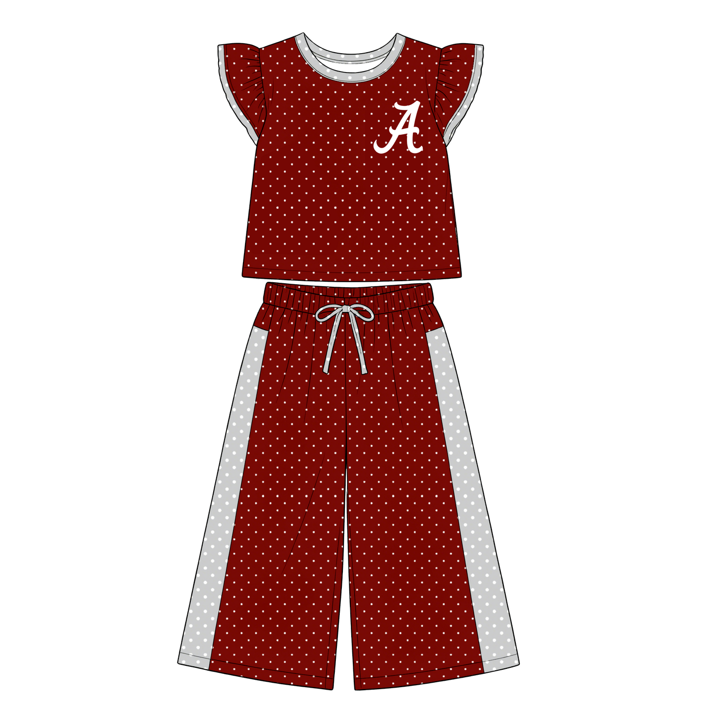 custom moq 5 mix size LHGNDN0102 Baby Girls Cute Polka Dot Print Flutter Sleeve Top Bell Bottom Flare Pants Team Outfit