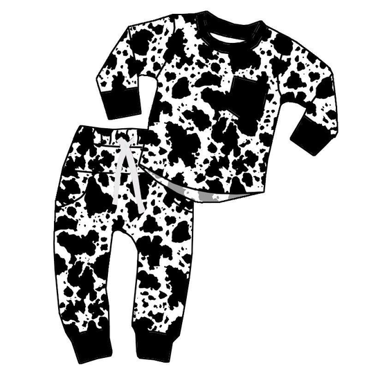 Custom moq 5 mix size milk silk summer baby boy clothes cow pattern long sleeve pants sets-25.8.9