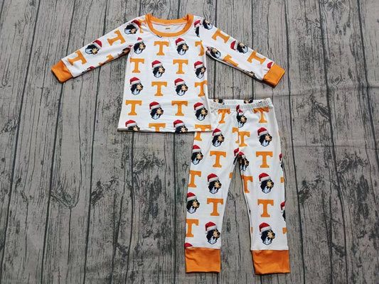 Custom moq 5 mix size milk silk summer teams baby boy clothes Christmas orange long sleeve pants sets-25.8.26