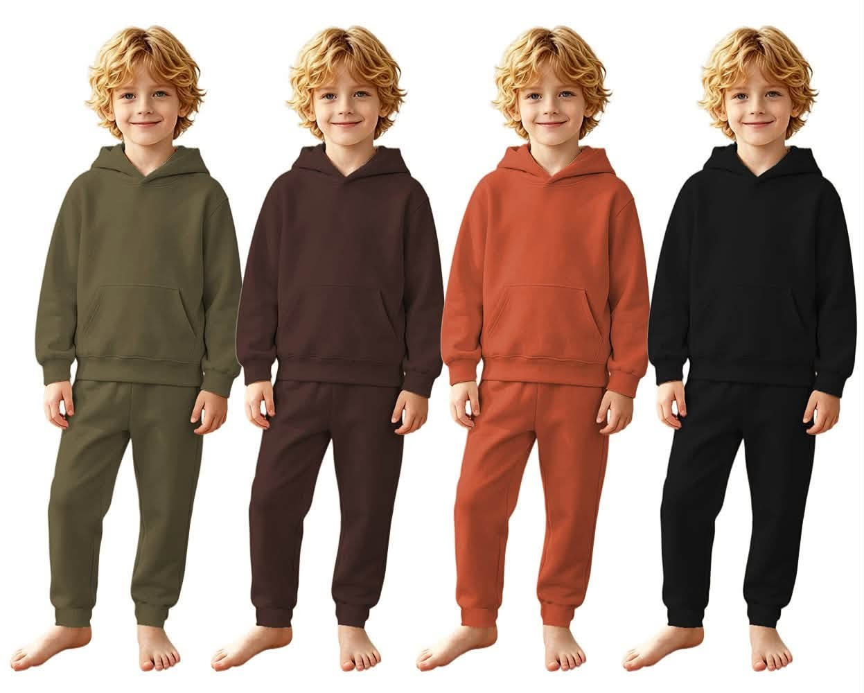custom moq 5 mix size cotton fabirx BHS01 Toddler Kids Solid Color Pullover Hoodie With Front Pocket Elastic Cuff Jogger Pant Casual Clothing Set