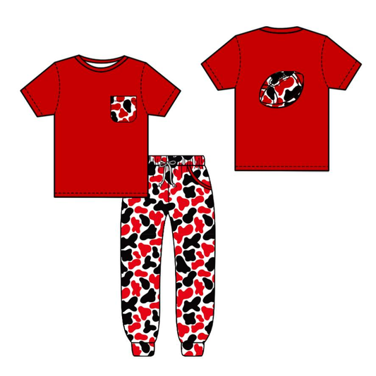 Custom summer teams baby boy clothes team camouflage red short sleeve pants sets-25.8.7