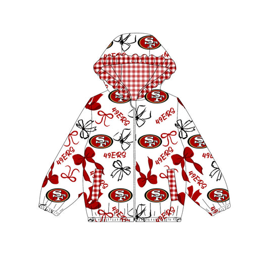 Custom moq 8 mix size milk silk summer team baby girls clothes bow red hooded long sleeve top-25.9.30