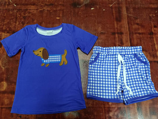Custom moq 3 eta 6-7weeks baby boys clothes puppy blue Short Sleeve shorts sets