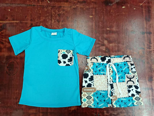 Custom moq 3 eta 6-7weeks baby boys clothes teal short sleeve shorts sets