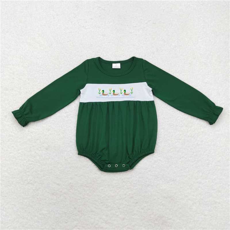 RTS NO MOQ（In Stock) Girl green long sleeve bodysuit with embroidered duck