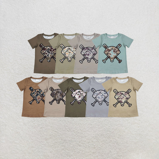 RTS NO MOQ Sibling Baby Boys Short Sleeve Camo Baseballs Team T-shirts Top
