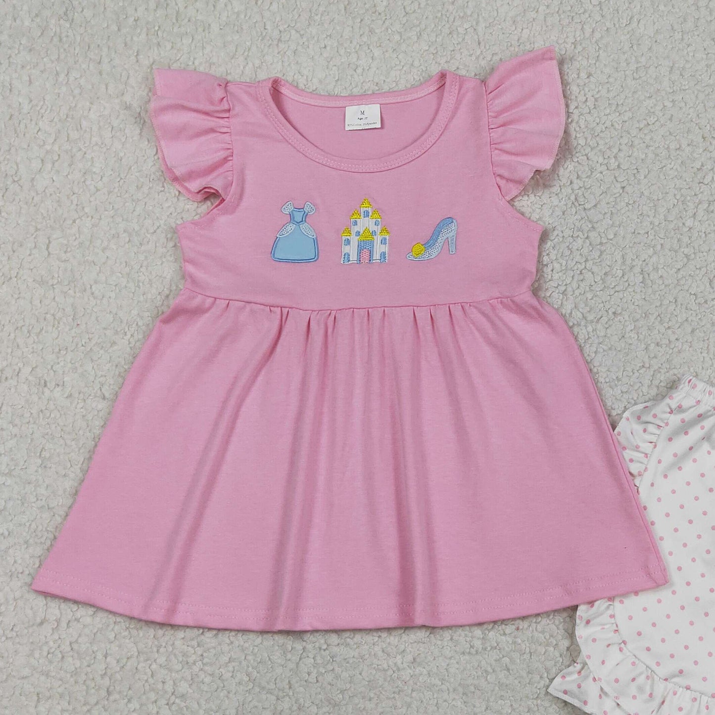 RTS NO MOQ GSSO1186 Cute Clothes Baby Girls Cute Embroidery Flutter Sleeve Tunic Short Set
