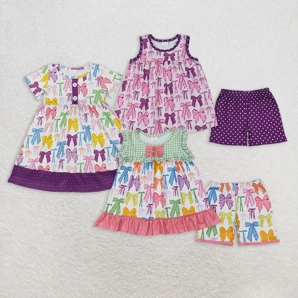 RTS NO MOQ baby boys girls Clothes bow short sleeve shorts Sets dress
