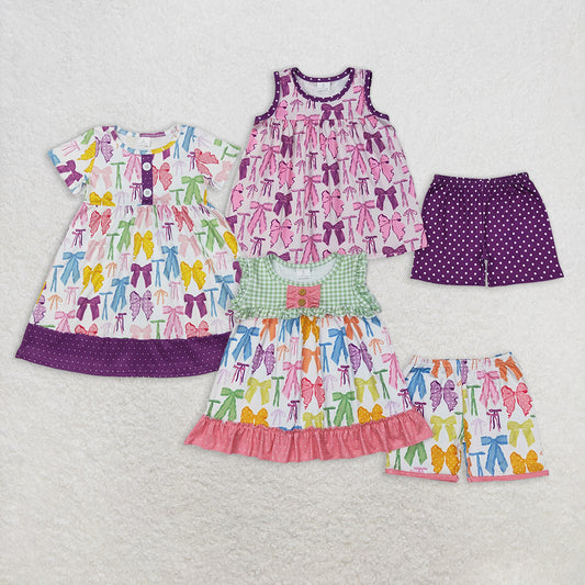 RTS NO MOQ baby boys girls Clothes bow short sleeve shorts Sets dress