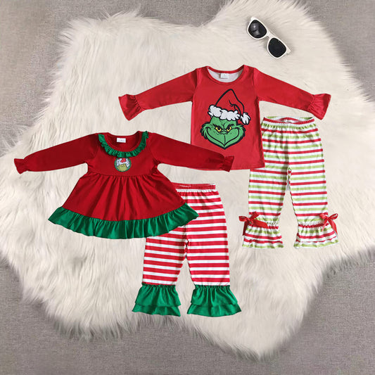 RTS NO MOQ Sibling baby girls clothes Christmas long-sleeved trousers suit