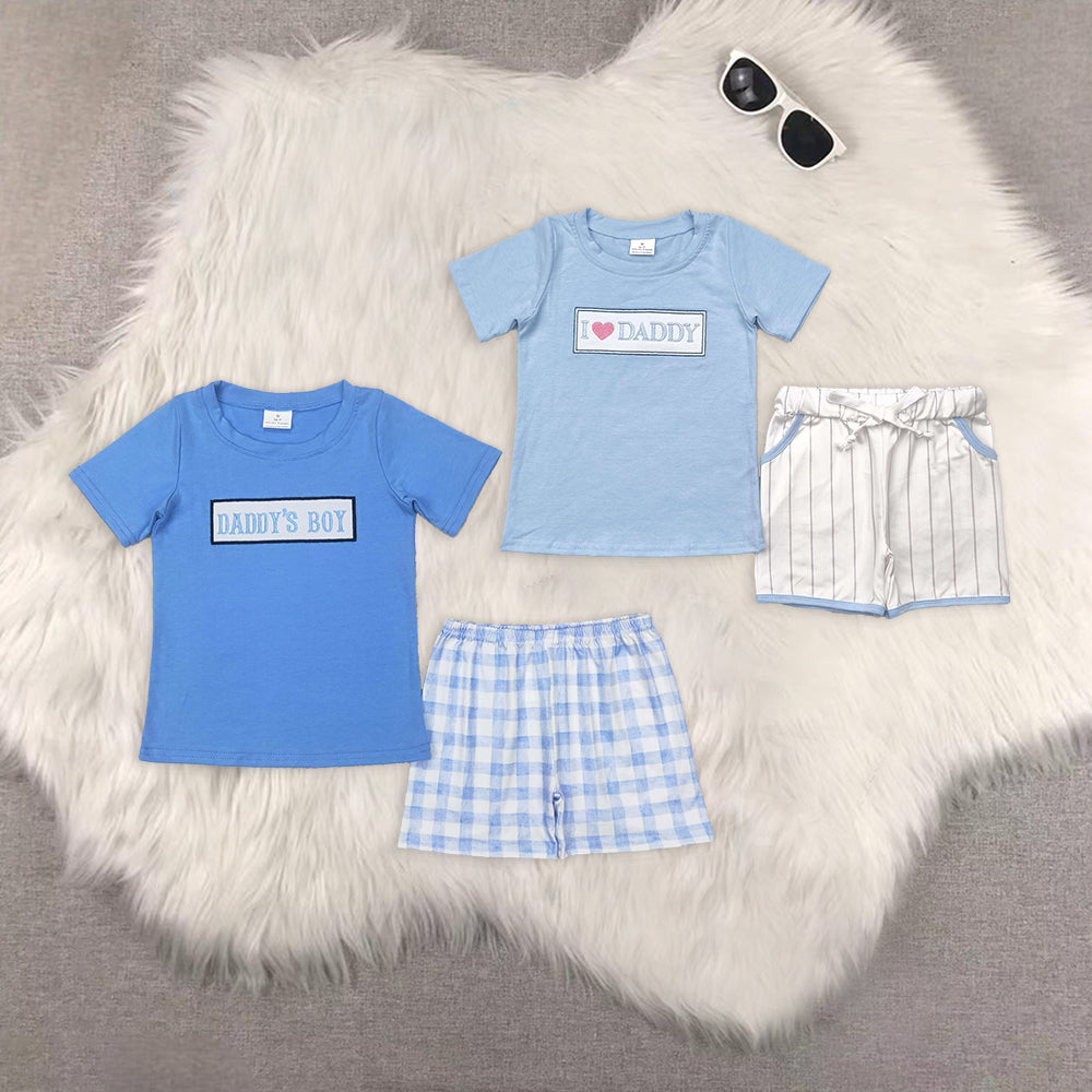 RTS NO MOQ baby boys Clothes embroidery short sleeve shorts Sets