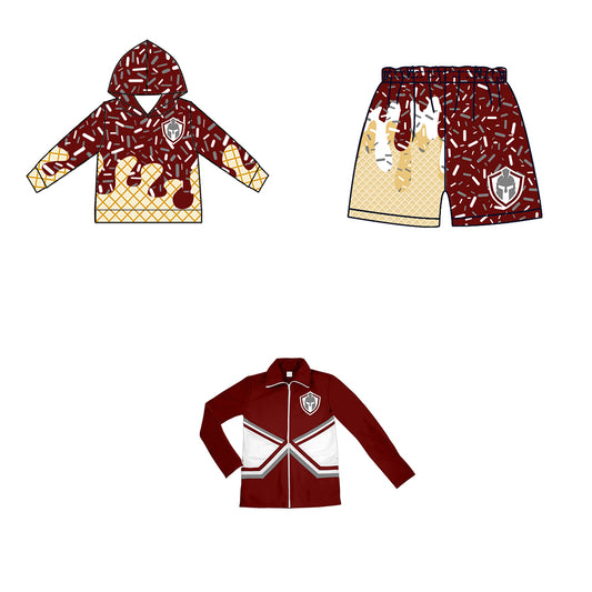 Custom moq 5 mix size milk silk baby girls clothes team bow brick red hooded long sleeve tops and shorts and jacket-25.7.22