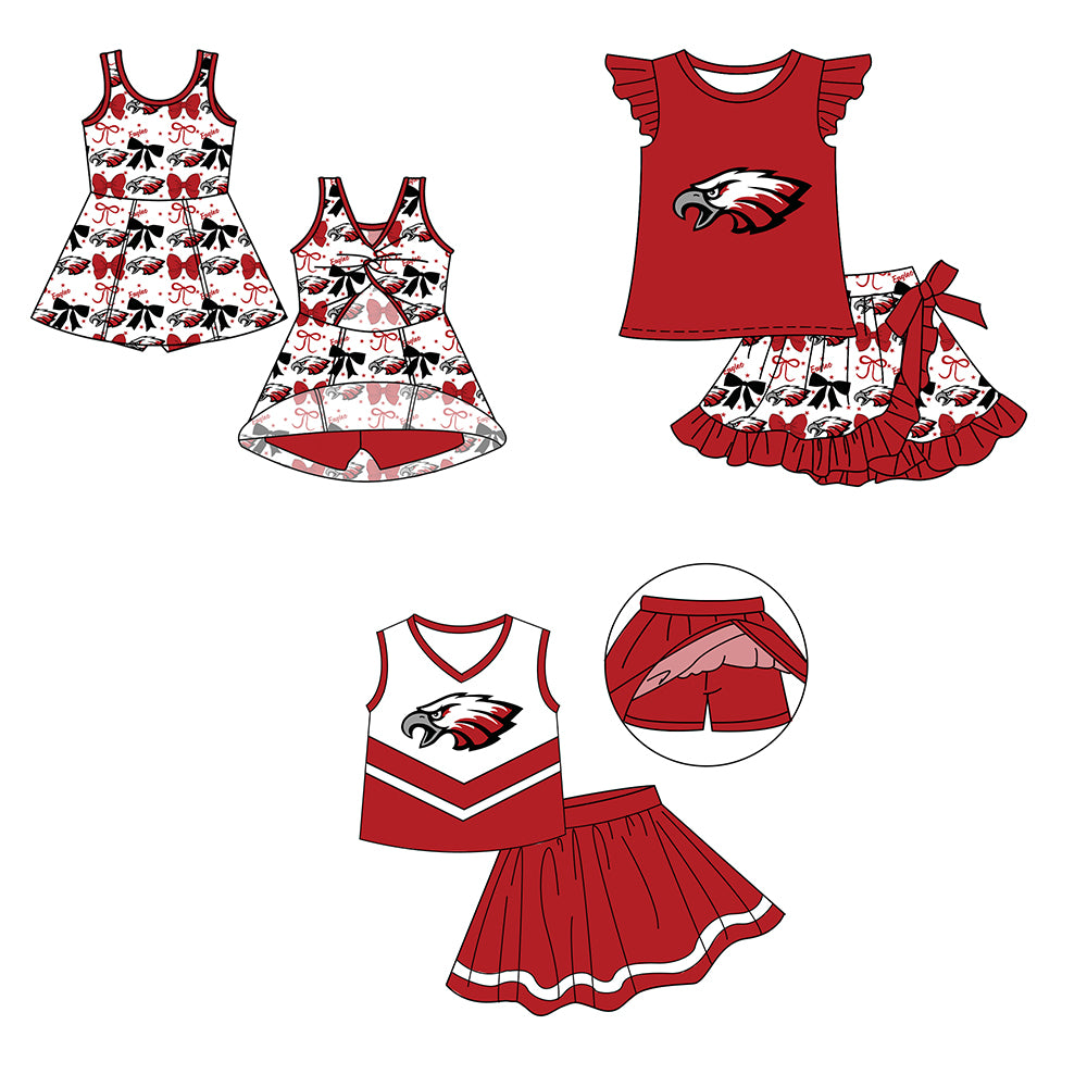 Custom moq 5 mix size milk silk baby girls clothes team red sleeveless skirts sets 1 and skirts sets 2 and dress -25.7.18
