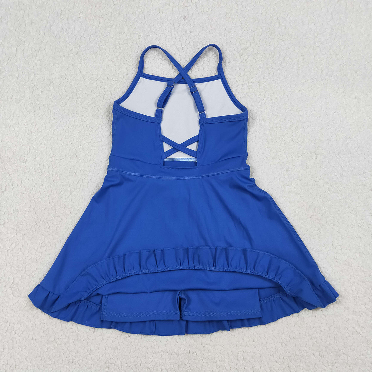 RTS NO MOQ S0551 Baby Girls Royal Blue Knit Knee-Length Active Wear Athletic Dresses