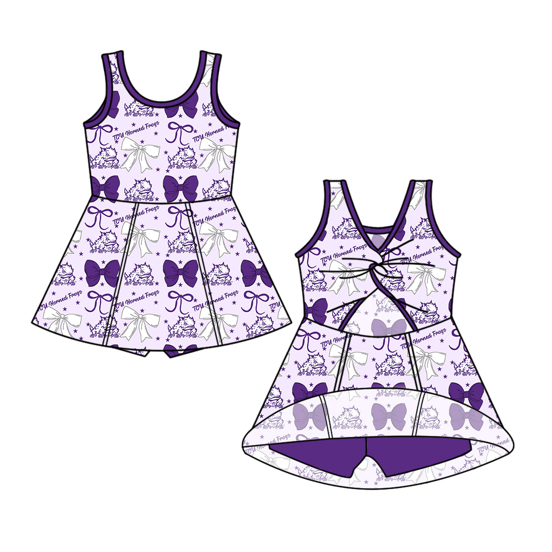 Custom moq 5 mix size milk silk summer teams baby girls clothes team bow purple sleeveless skirts sets and dress 1 and dress 2 and top-25.6.23
