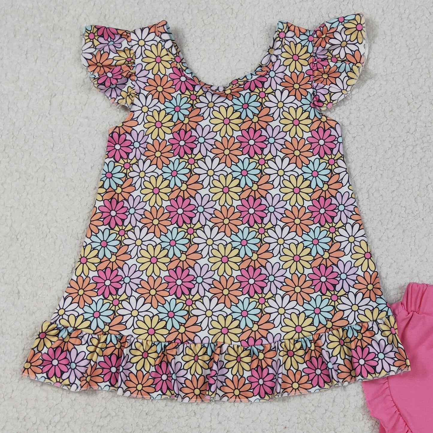 RTS NO MOQ GSSO3353 Colorful Daisy Floral Back Bow Tunic Casual Clothes Sets