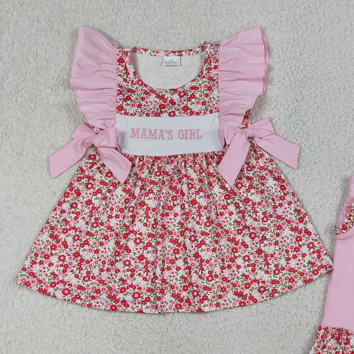 RTS NO MOQ GSSO3131 Baby Girls Embroidery Mama's Girls Flowers Tunic with Pockets Ruffle Shorts Outfit Set