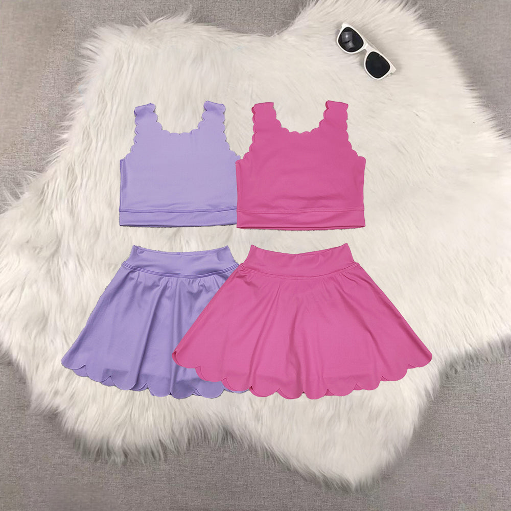 RTS NO MOQ Sibling baby girl clothes solid color skirt yoga sets