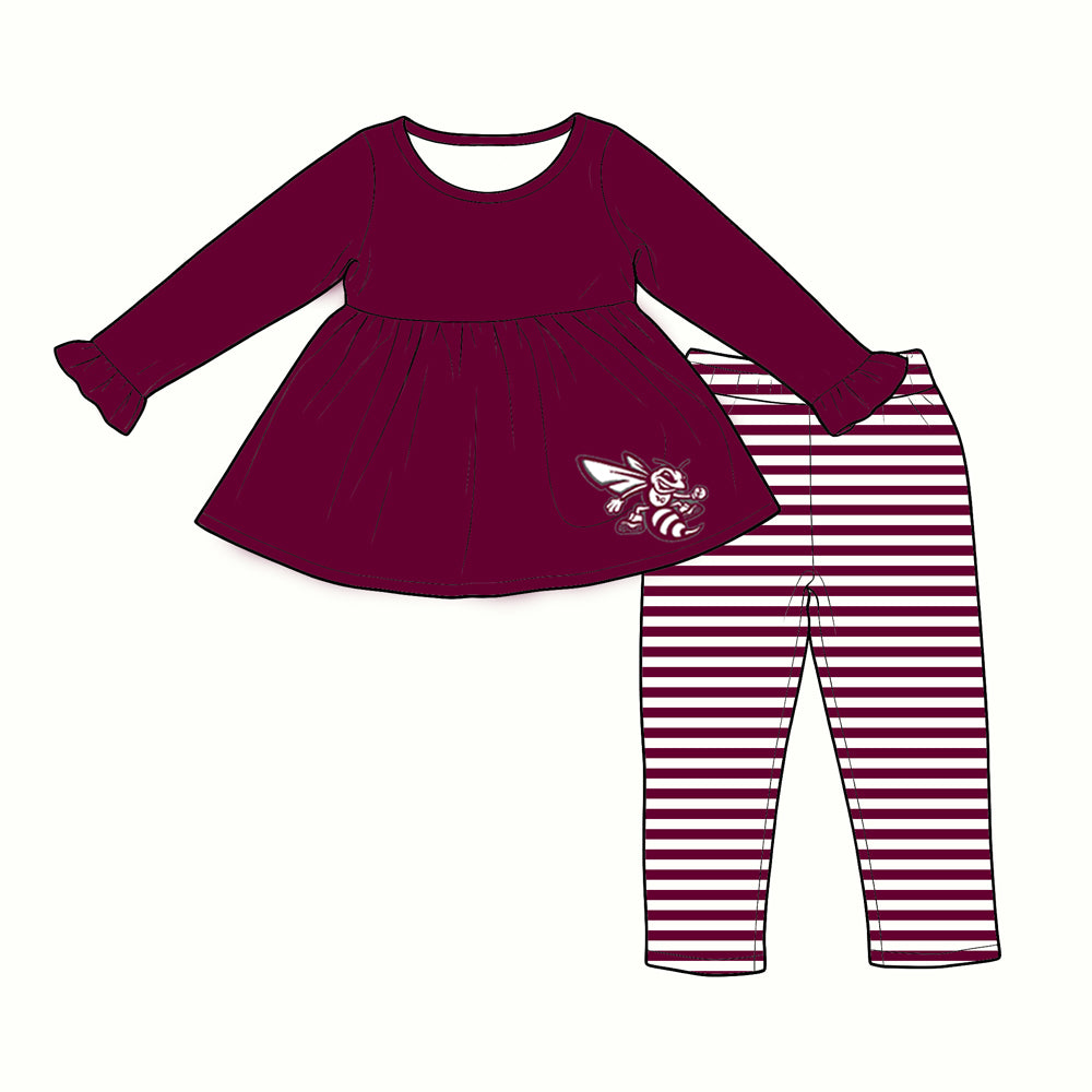 custom moq 5 mix size XY070401 Baby Kids Dark Red Top And Pants Casual Fashion Outfit Set
