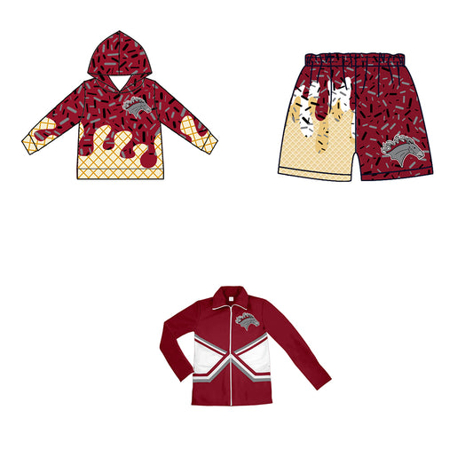 Custom moq 5 mix size milk silk baby girls clothes team bow red hooded long sleeve tops and shorts and jacket-25.7.23