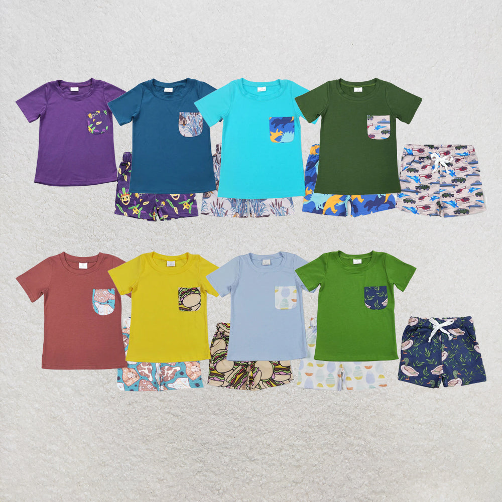 RTS NO MOQ Sibling Baby Boys Hamburger Taco Shirt Top Shorts Clothes Sets