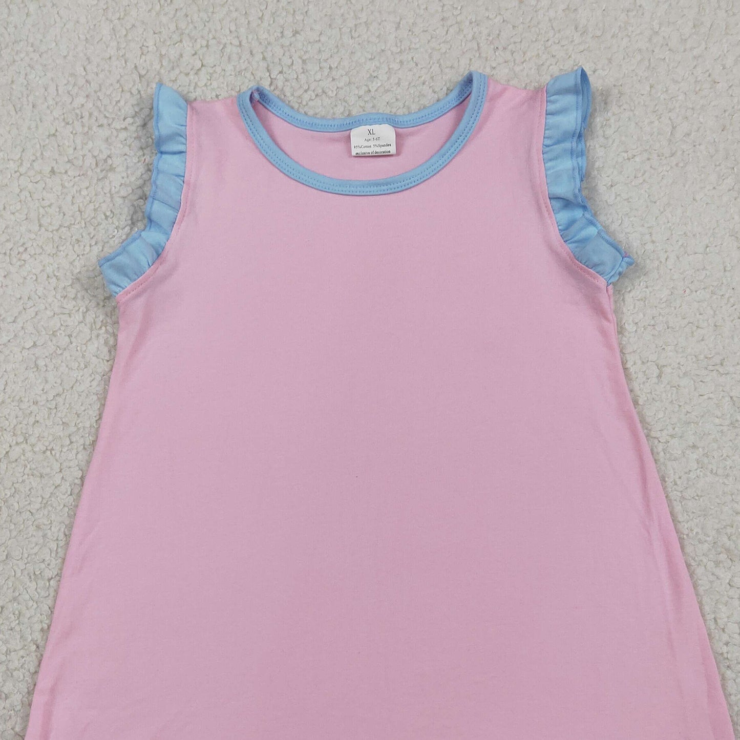 RTS NO MOQ cotton GSD4044 Baby Girls Pink And Blue Scallop Sleeveless Knee Length Dress