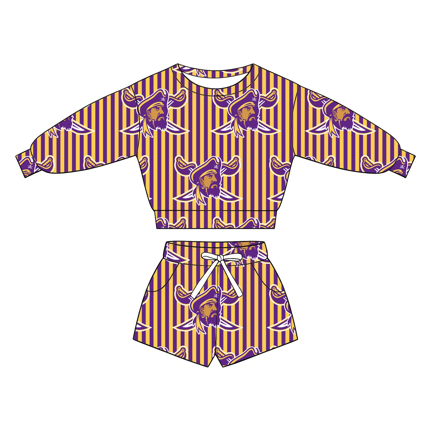 custom moq 5 mix size XY070105 Baby Kids Stripe Long Sleeve Crew Neck Top Drawstring Shorts Team Outfit Set