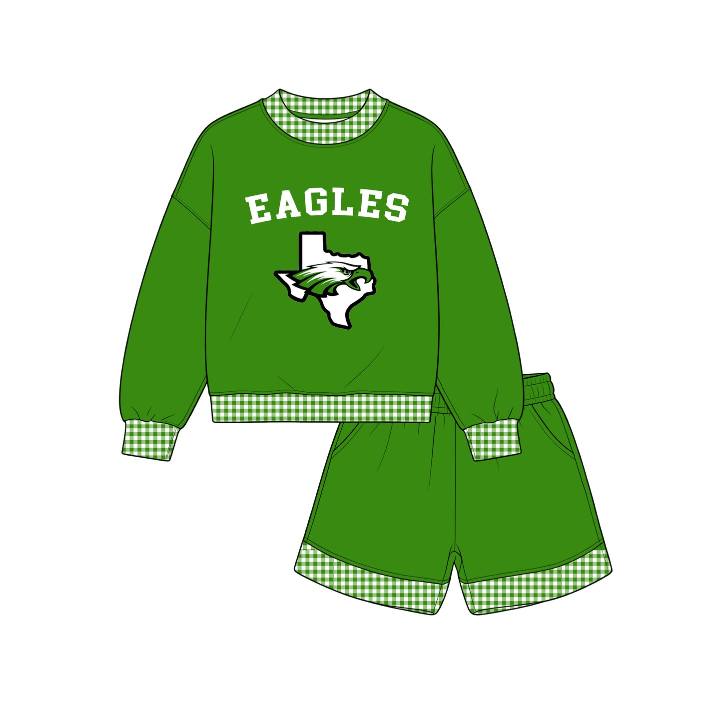 custom moq 5 mix size XY071505 Baby Kids Checked Long Sleeve Top Drawstring Shorts Team Clothes Set