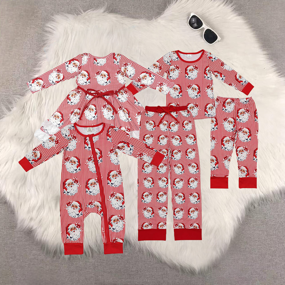 RTS NO MOQ Sibling Baby girl boy clothes Christmas modal long-sleeved trousers suit & romper and dress and adult pant