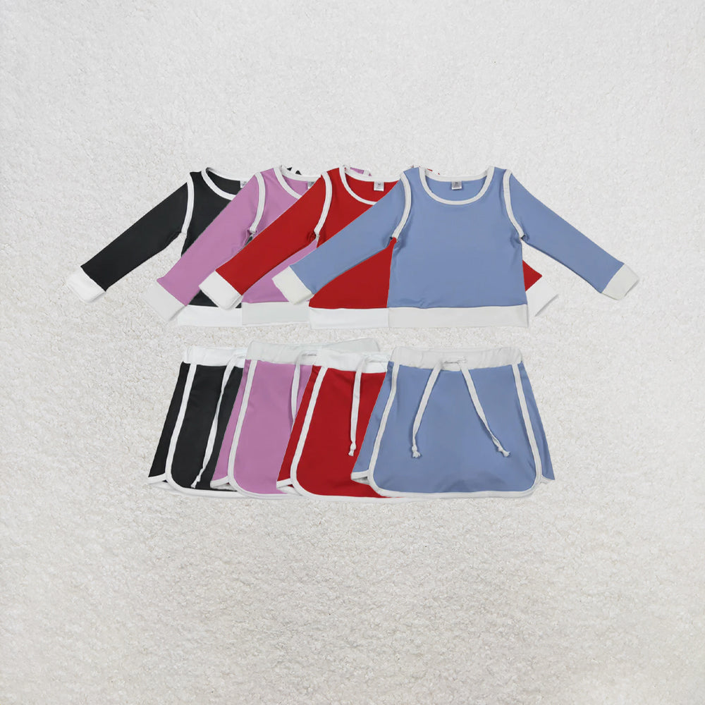 RTS NO MOQ Sibling Baby Girls Long Sleeve Top Skirts Shorts Yoga Active Clothes Sets