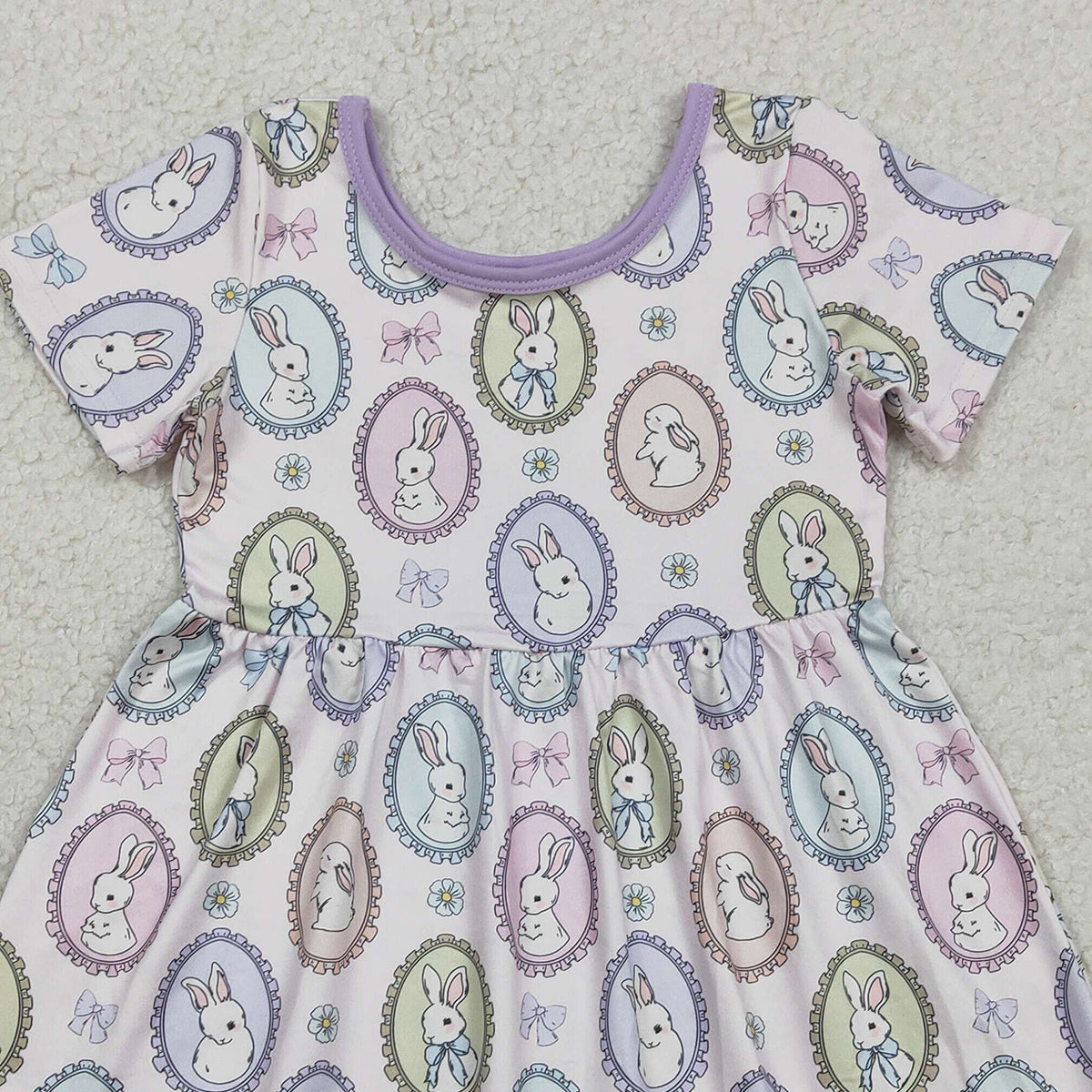 RTS NO MOQ GSD2863 Baby Girls Easter Ruffle Knee-Length Dresses with Bows And Rabbits