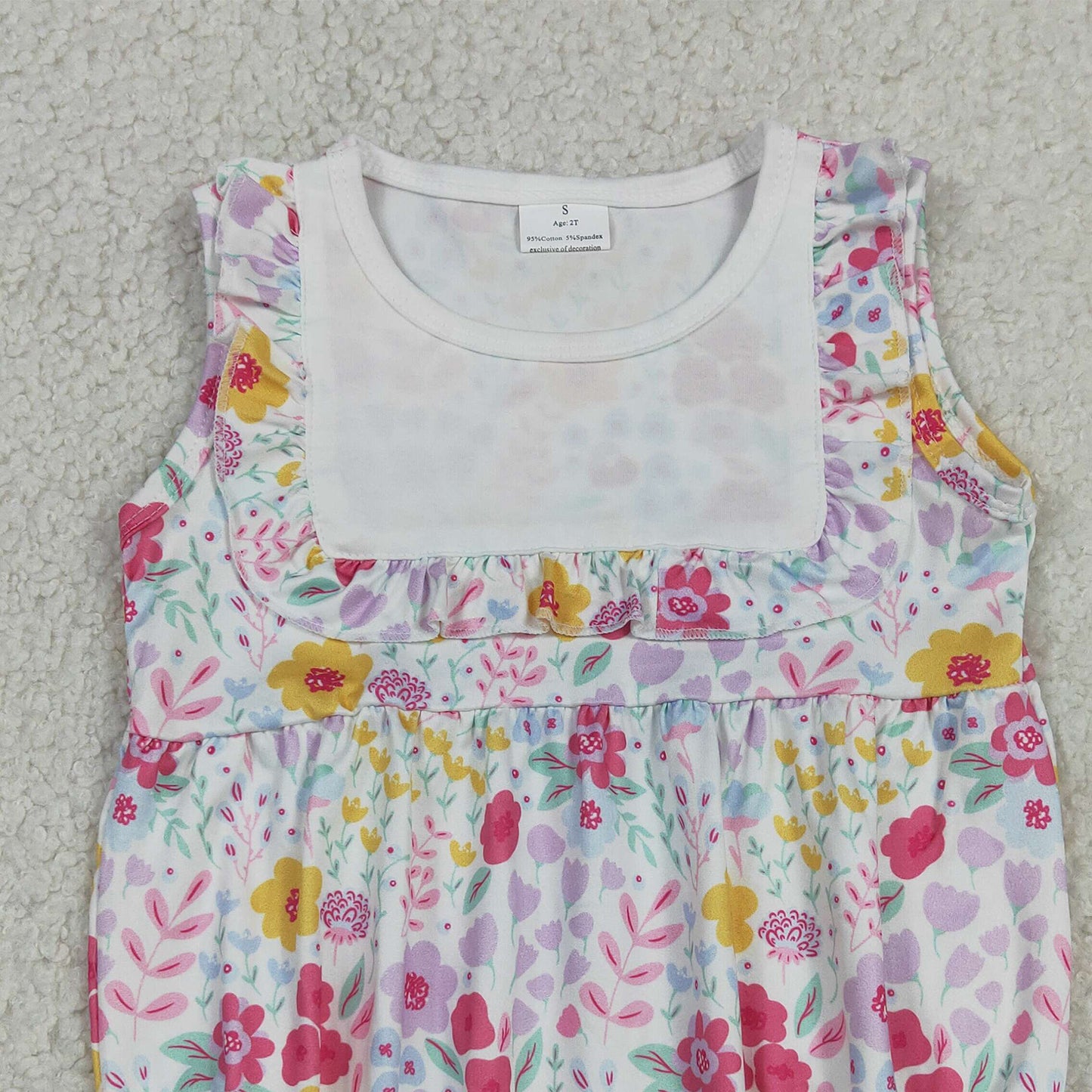 RTS NO MOQ milk silk SR4021 Baby Girls Sleeveless Ruffle Colorful Flowers Casual Rompers