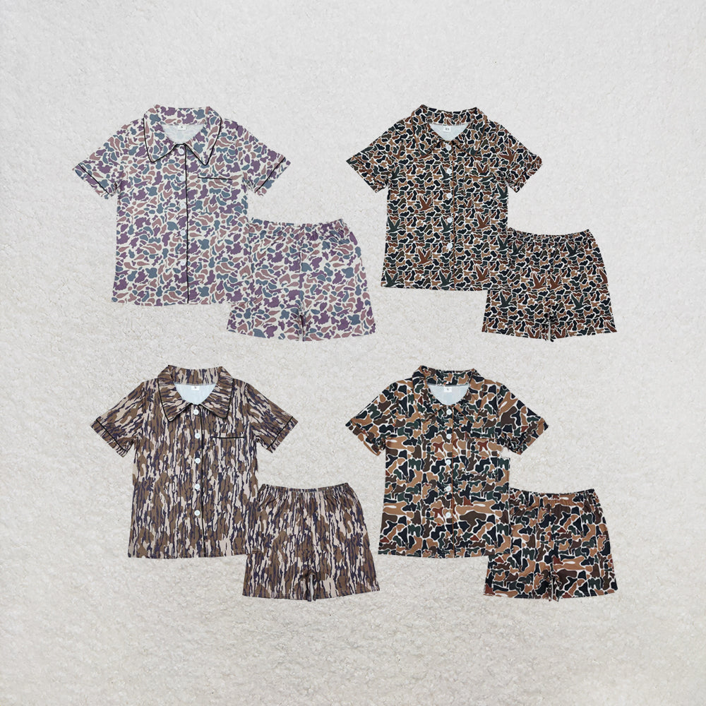 RTS NO MOQ Sibling Sibling Adult Women Camo Button Pockets Top Shorts Pajamas Set