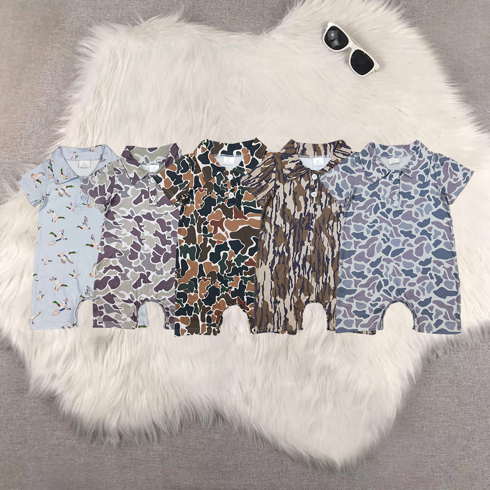 RTS NO MOQ Sibling Baby boy clothes camouflage Shorts Sleeve Romper Mixed Sizes
