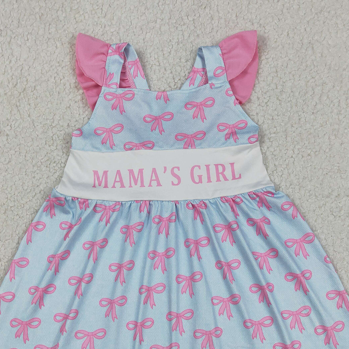 RTS NO MOQ GSD2980 Baby Girls Ruffle Knee-Length Dress with Flutter Sleeves And Mama's Girl Bows
