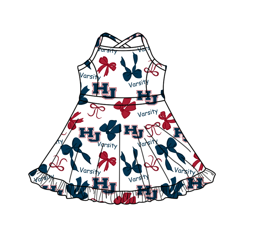 custom moq 5 mix size XY062605 Baby Girls Bows Print Strap Knee Length Skort Yoga Active Dress