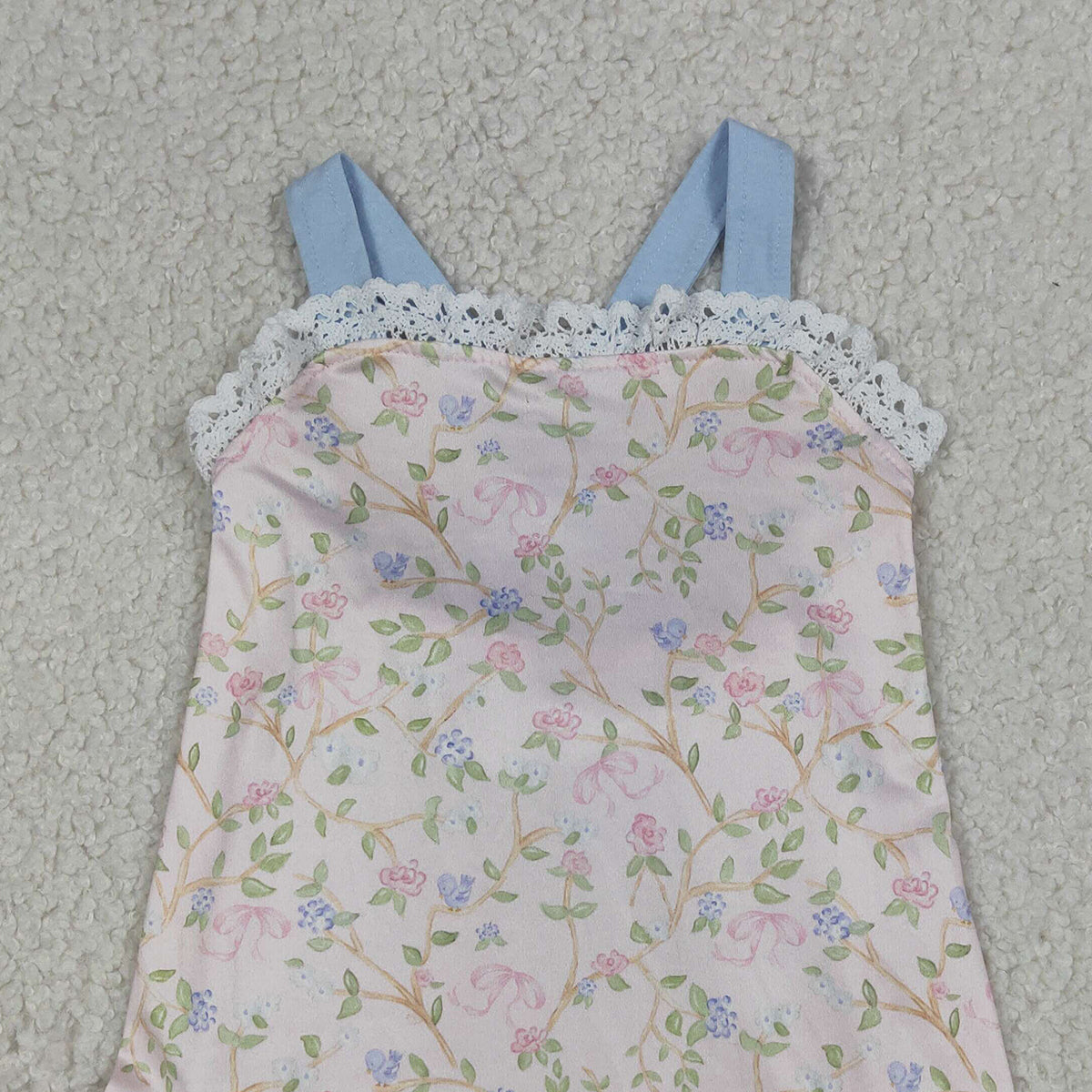 RTS NO MOQ SR3461 Baby Girls Plaid Flowers  Strap Ruffle Back Bow Rompers