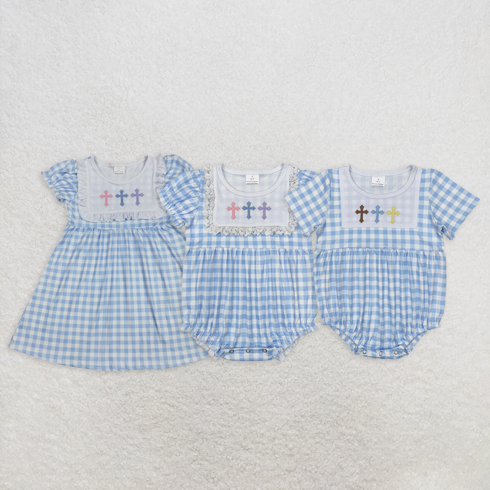 RTS baby girls clothes embroidery easter short Sleeve dress romper