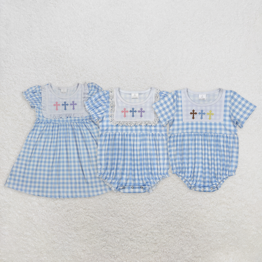 RTS baby girls clothes embroidery easter short Sleeve dress romper