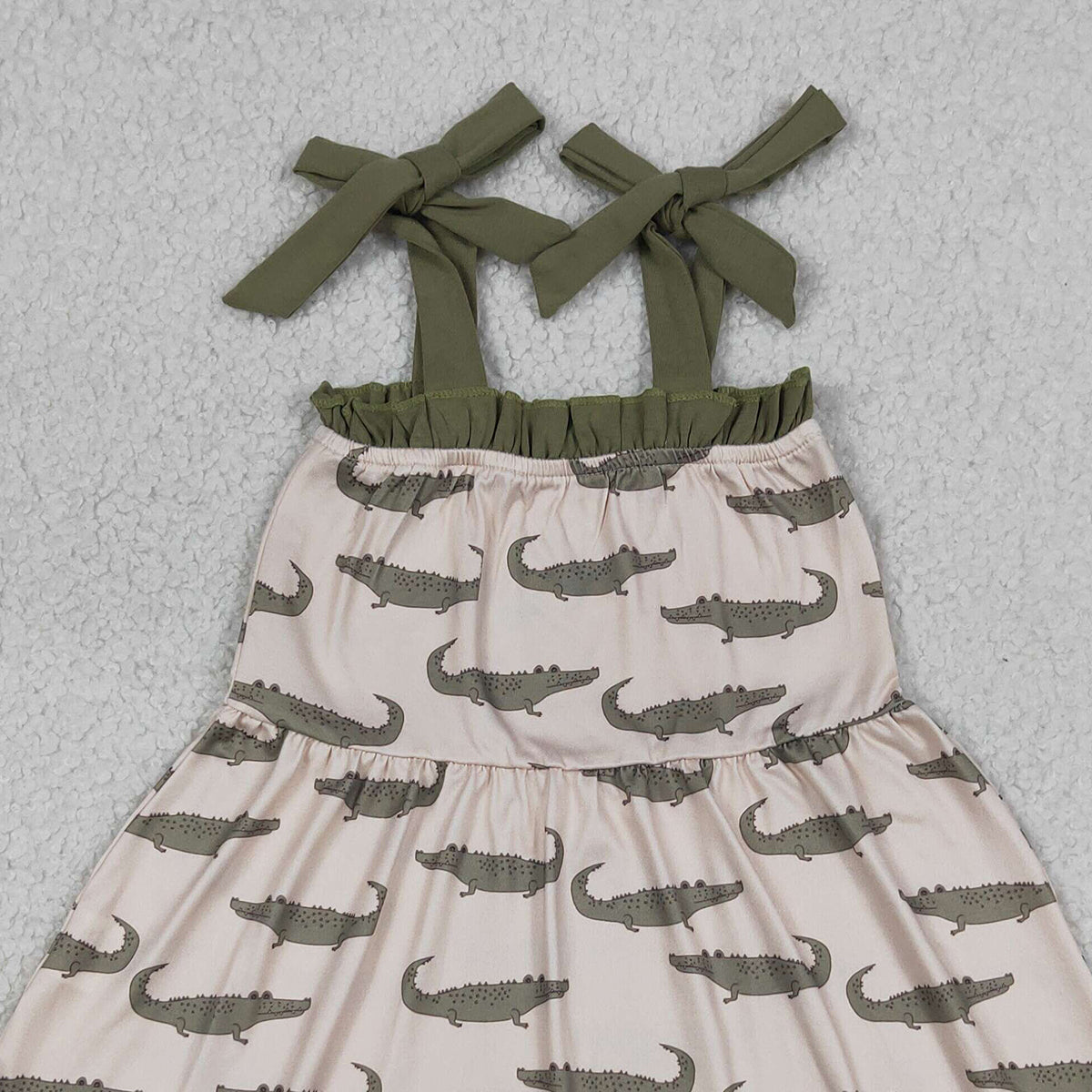 RTS NO MOQ GSD1212 Baby Girls Strap Crocodile Print Ruffle Knee-Length Dresses for Kids