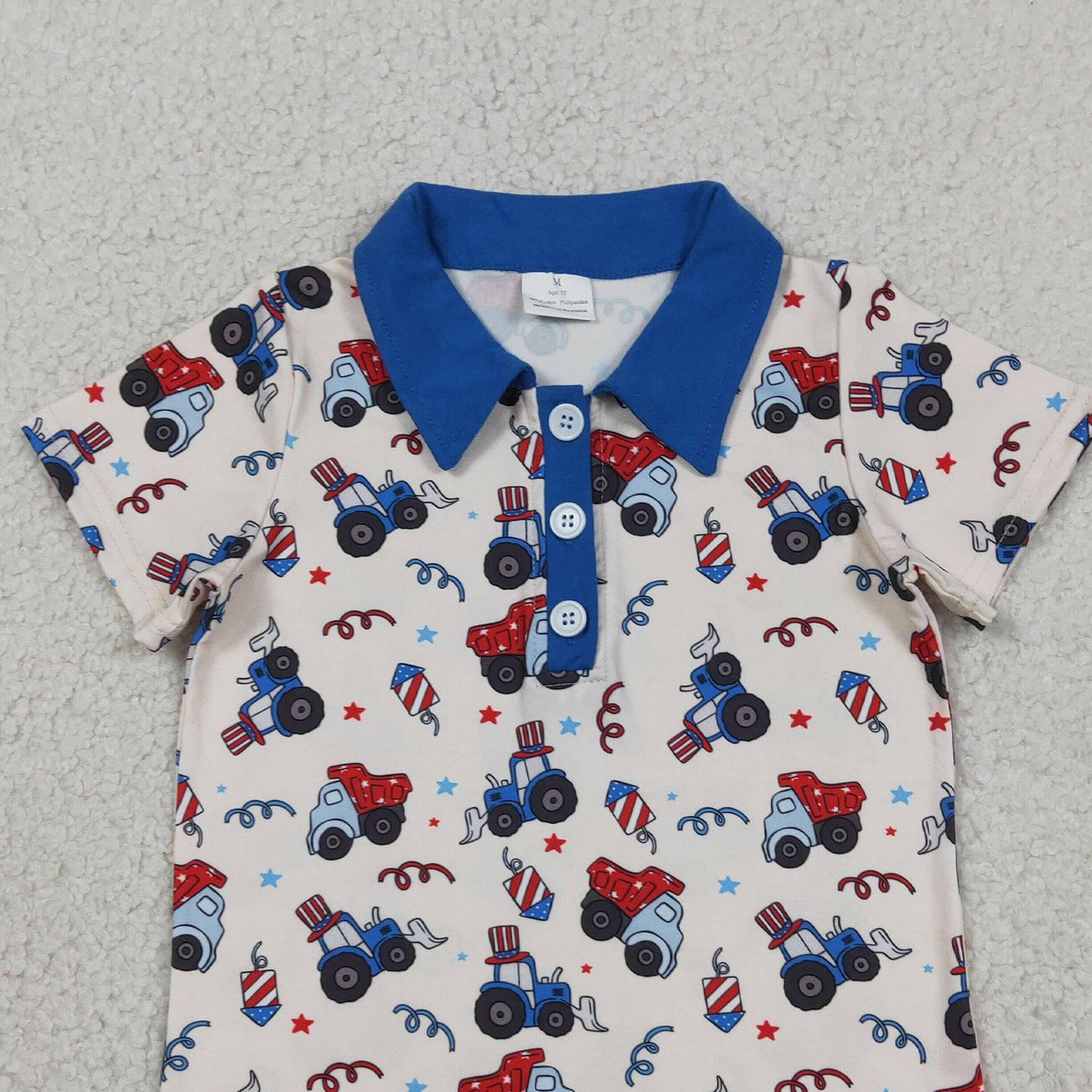 RTS NO MOQ BT1163 milk silk Baby Boys 4th of July Construction Button Polo Shirts Top