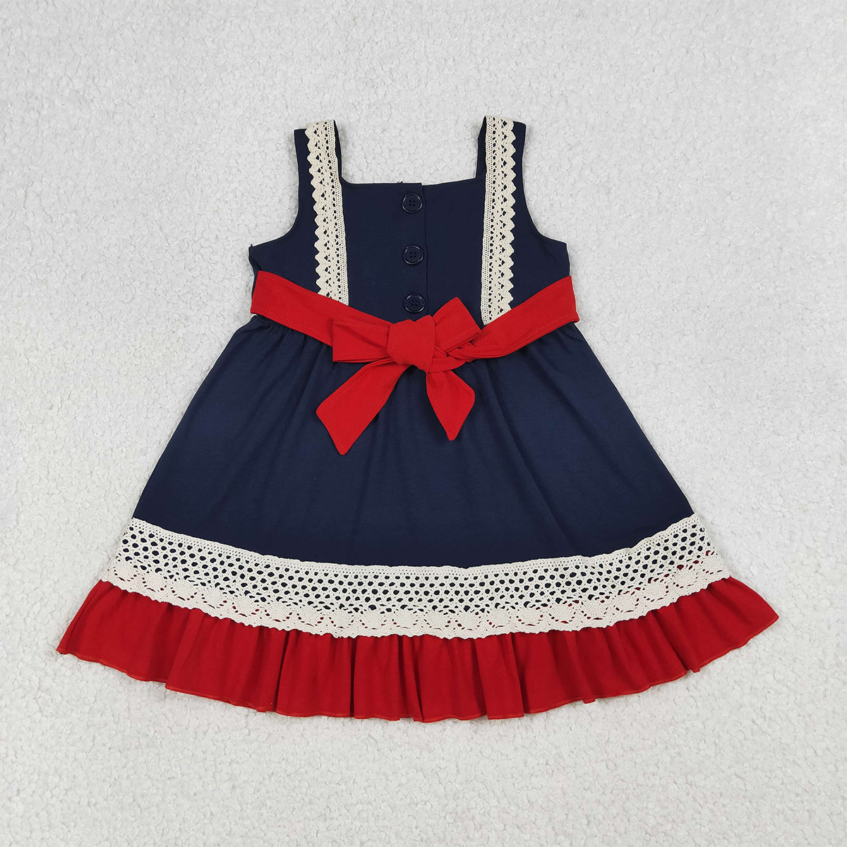 RTS NO MOQ GSD4087 Baby Girls Sleeveless Ruffle Knee-Length Dress Embroidered Flags 4th of July Casual Summer Outfit for Toddlers(2T-10-12T）