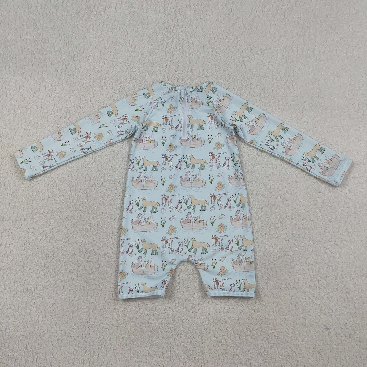 RTS NO MOQ S0701 Baby Boys Hunting Swimming Suit with Dog Print Back Zipper for Infants
