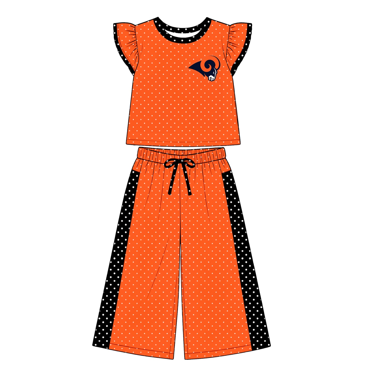 custom moq 5 mix size XY072005 Baby Girls Polka Dots Flutter Sleeve Top Bell Bottom Flare Pants Team Casual Set